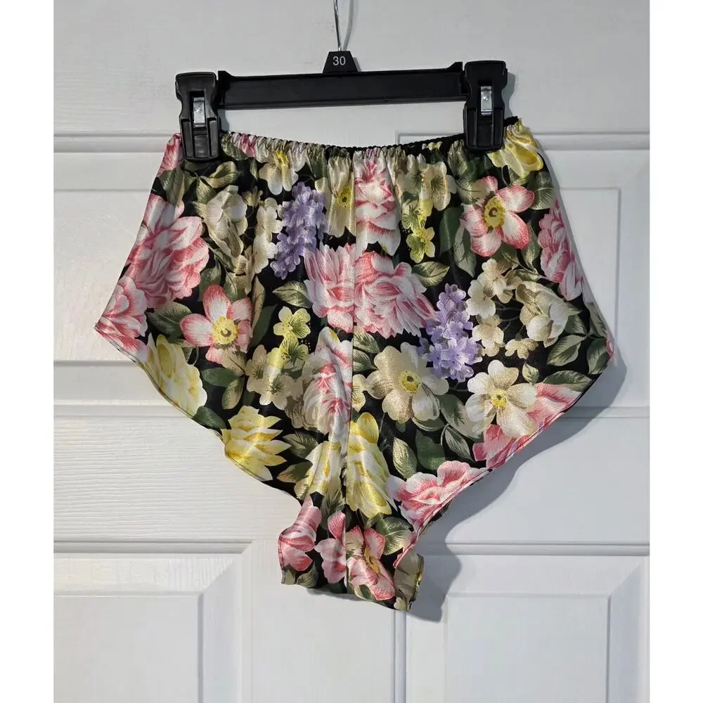 Vintage Victoria's Secret Gold‎ Label satin floral high-cut shorts Size S